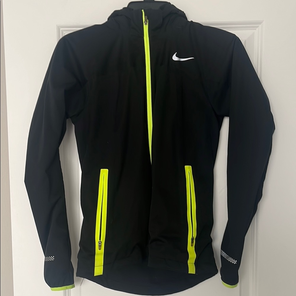 Women’s Nike Black and Neon Green Hooded Runners Jacket (Size XS)